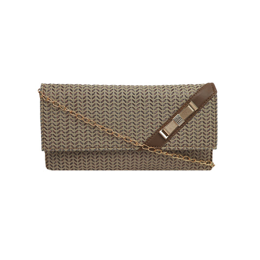 Patterned Clutch Bag for Women with Chain Strap and Magnetic Flap Closure