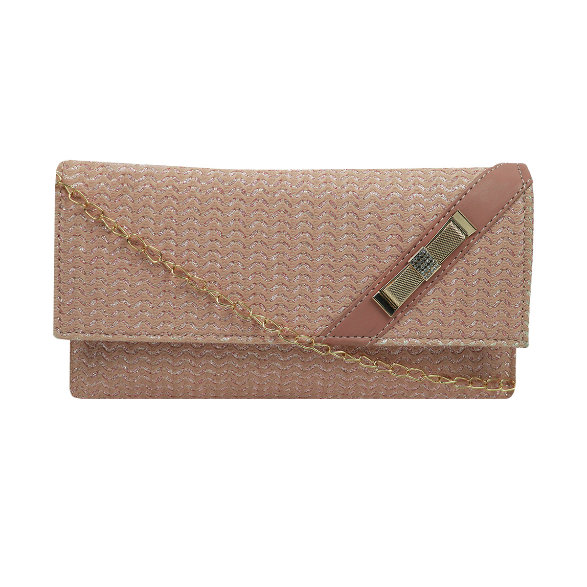 Patterned Clutch Bag for Women with Chain Strap and Magnetic Flap Closure