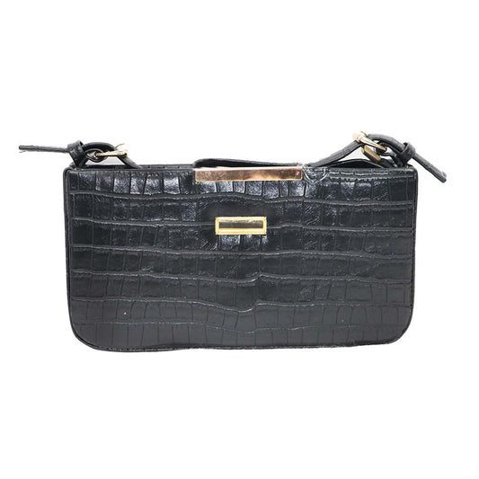 Crocodile Texture Clutch Bag for Women with Metal Frame Closure