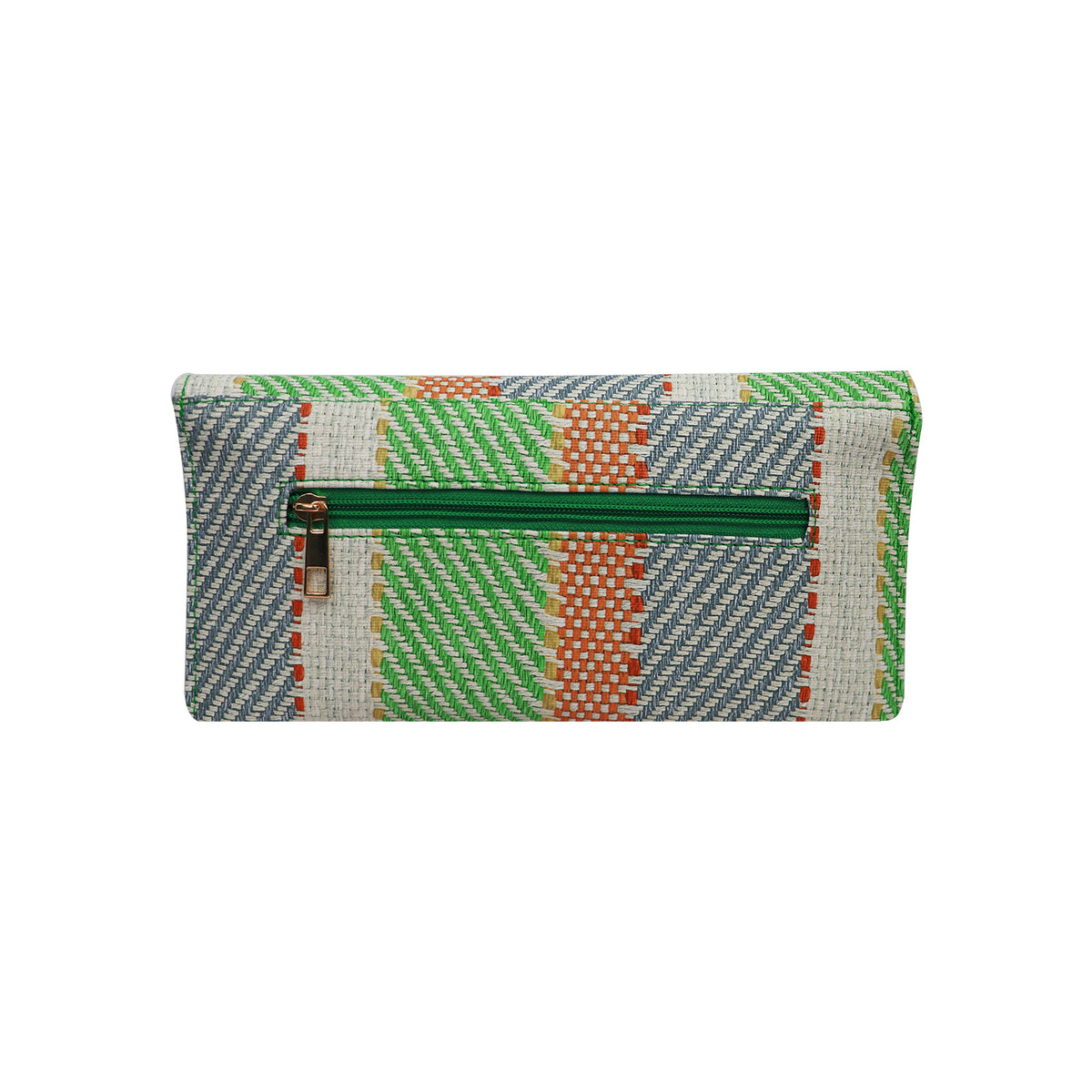 Multi-Color Woven Pattern Clutch Bag for Women with Chain Strap and Geometric Clasp