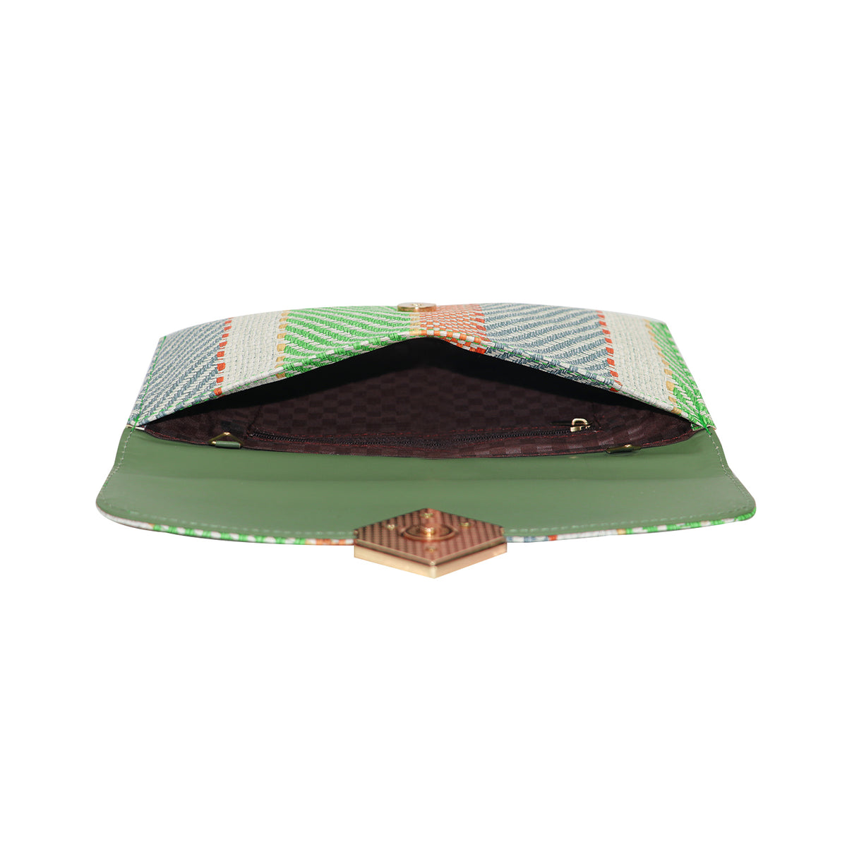 Multi-Color Woven Pattern Clutch Bag for Women with Chain Strap and Geometric Clasp