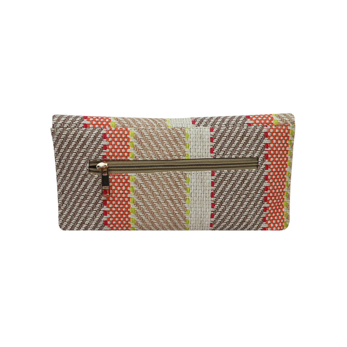 Multi-Color Woven Pattern Clutch Bag for Women with Chain Strap and Geometric Clasp