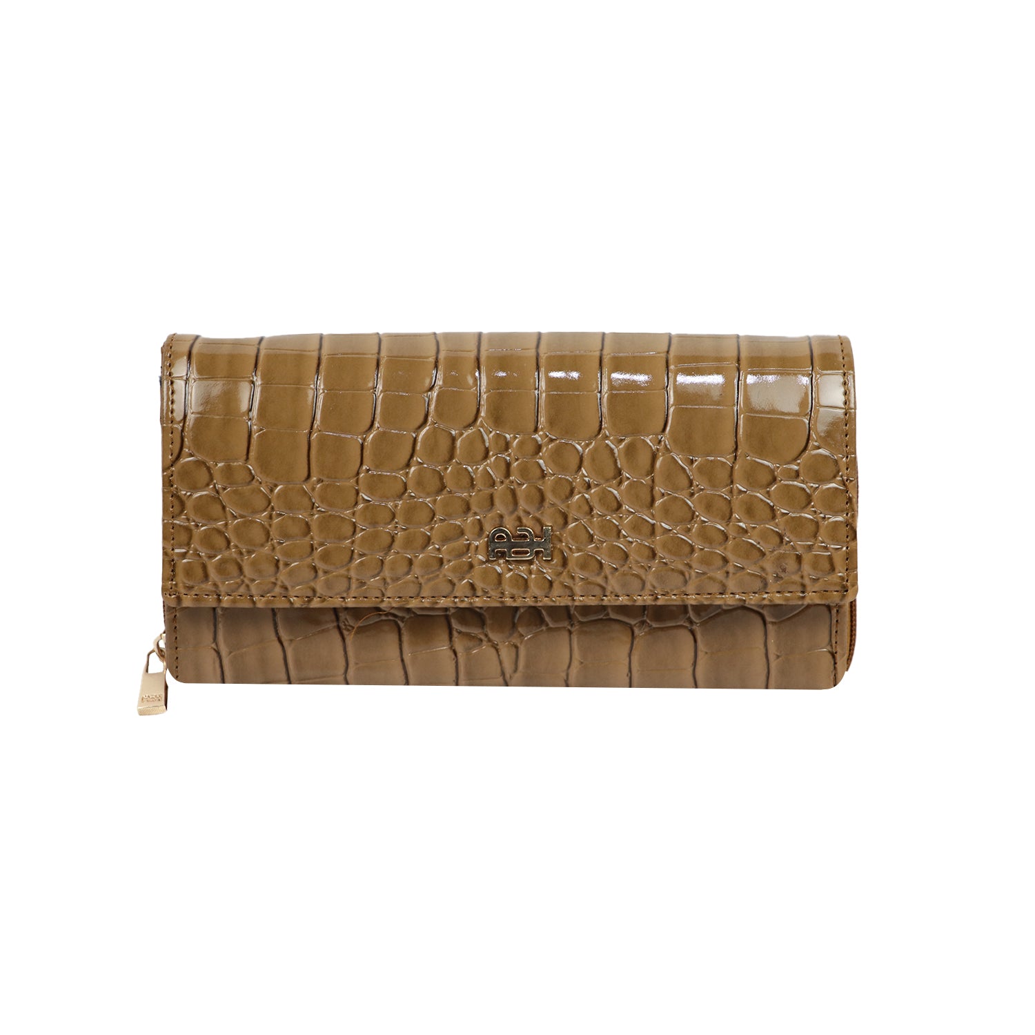 A sleek and functional wallet clutch with elegant texture and organized storage - Camel Brown