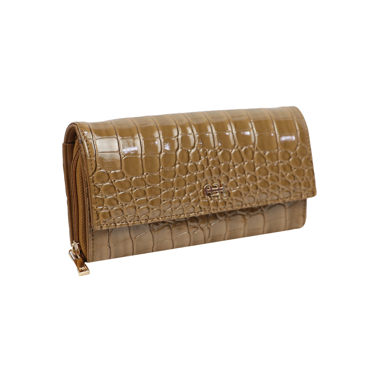 A sleek and functional wallet clutch with elegant texture and organized storage
