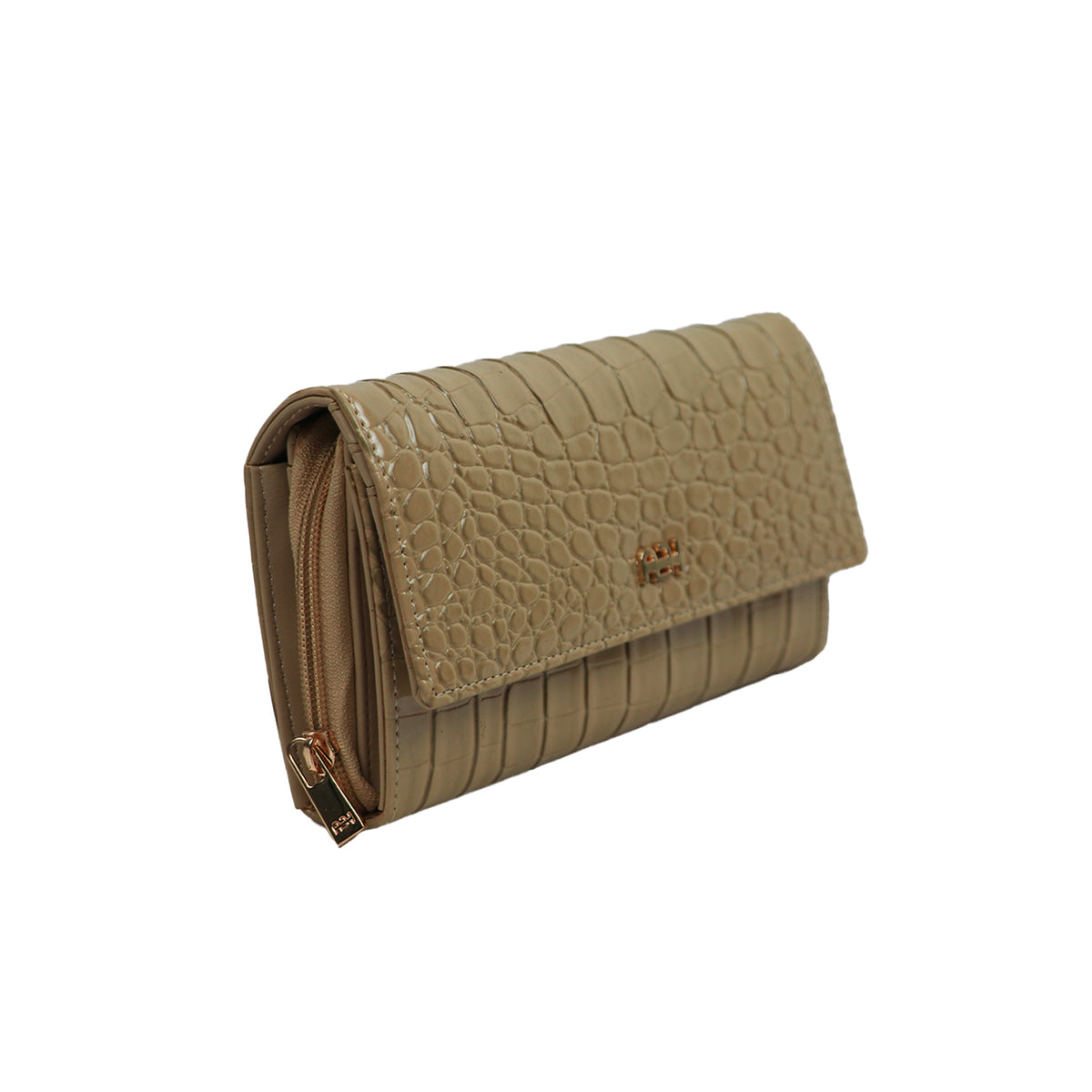 A sleek and functional wallet clutch with elegant texture and organized storage