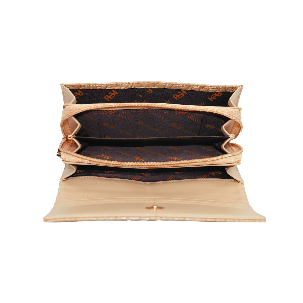 A sleek and functional wallet clutch with elegant texture and organized storage