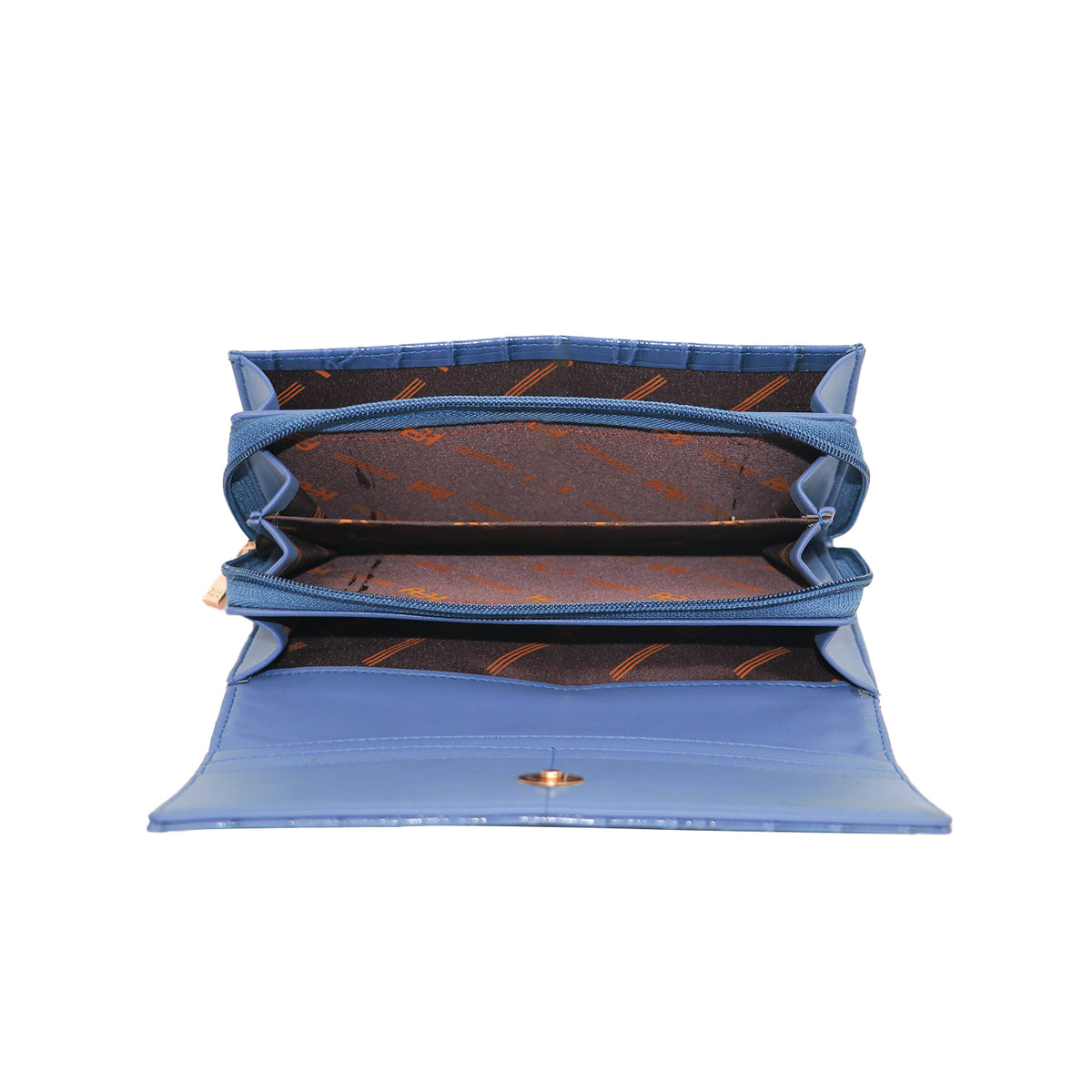 A sleek and functional wallet clutch with elegant texture and organized storage