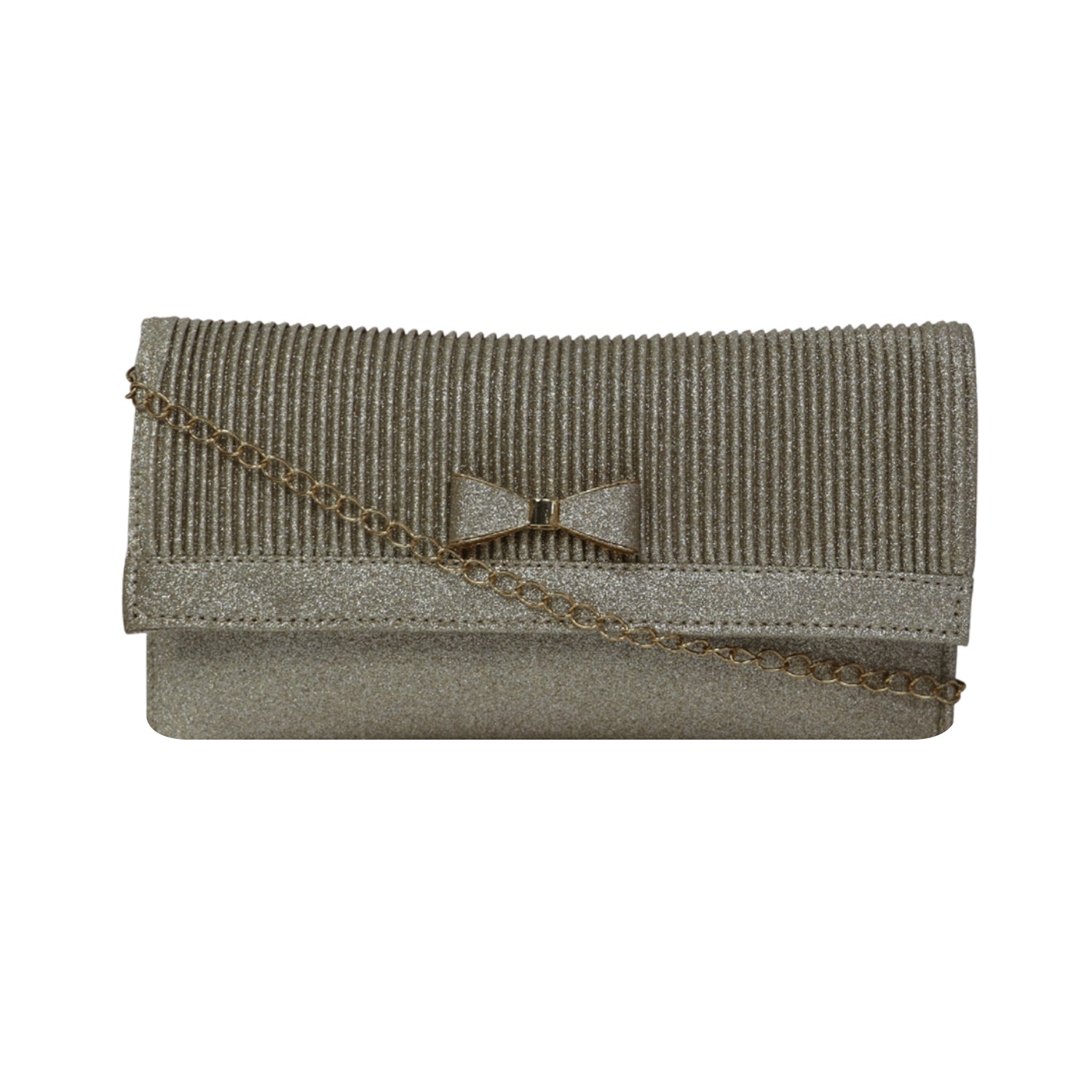 Glitter Bow Clutch Bag for Women | Party Evening Sling Clutch with Chain Strap - Gold