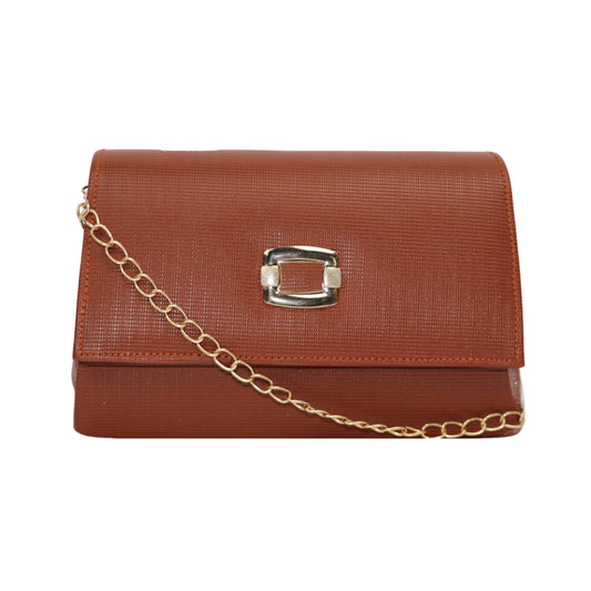 Textured Brown Sling Bag with Chain Strap