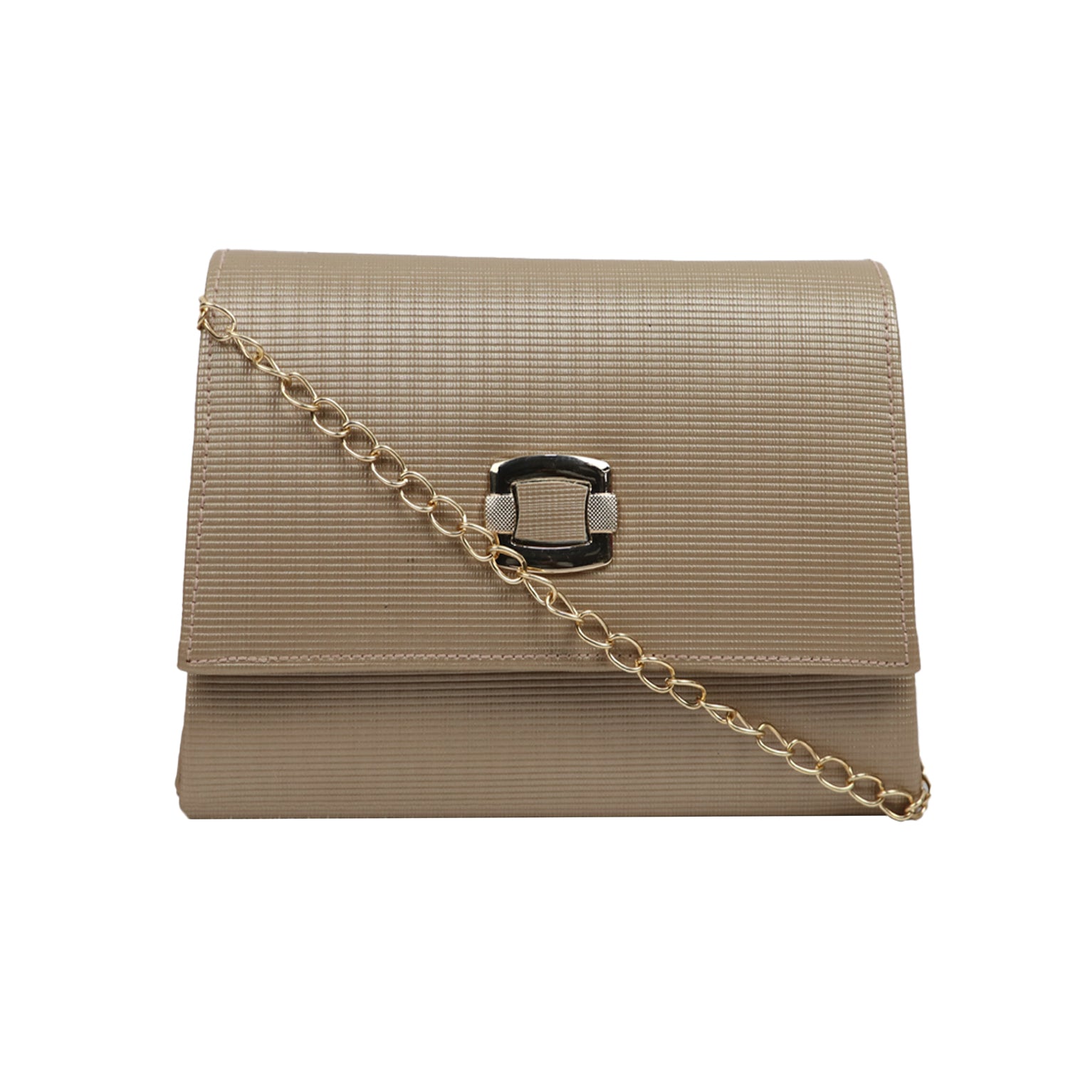 Textured Brown Sling Bag with Chain Strap - Nude