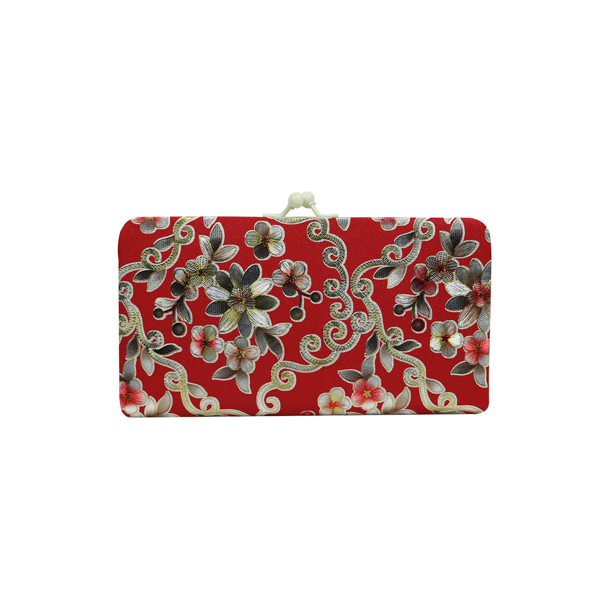 Floral Printed Hard Case Clutch Bag – Red Evening Party Purse