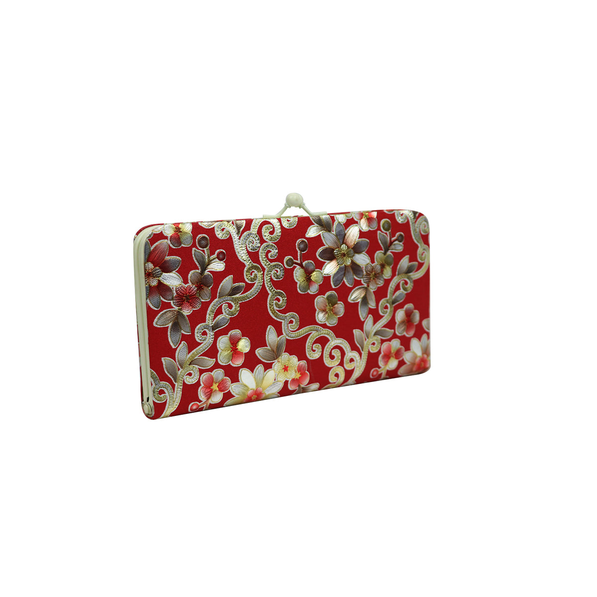 Floral Printed Hard Case Clutch Bag – Red Evening Party Purse