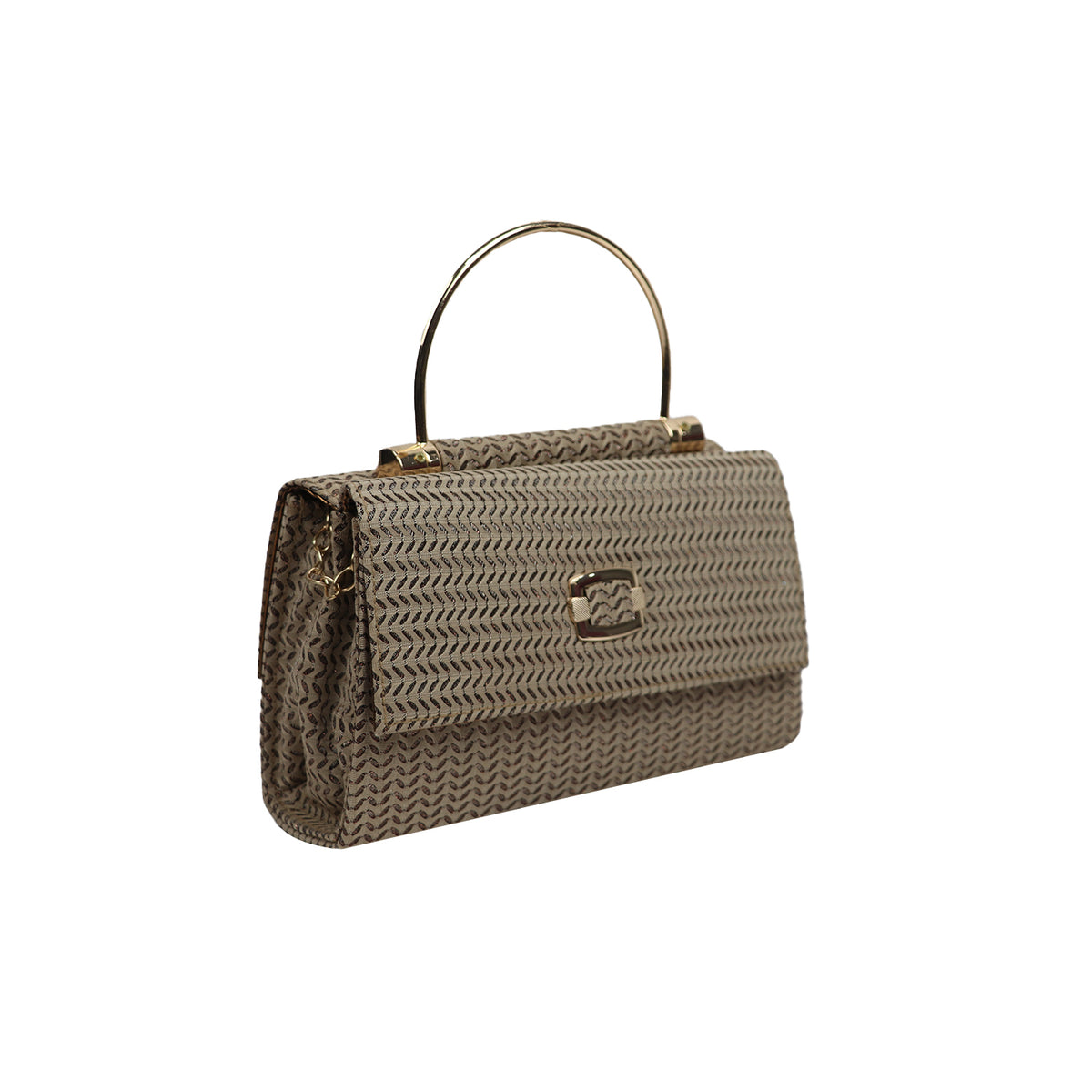 Textured Party Handbag with Metal Handle and Chain Strap – Elegant Evening Clutch