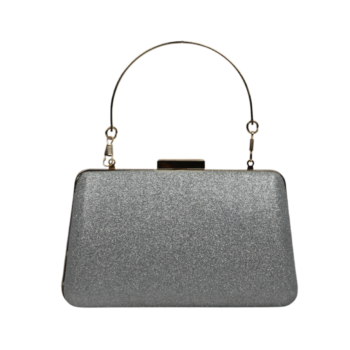 Glitter Party Clutch with Metal Handle and Chain Strap – Elegant Evening Handbag