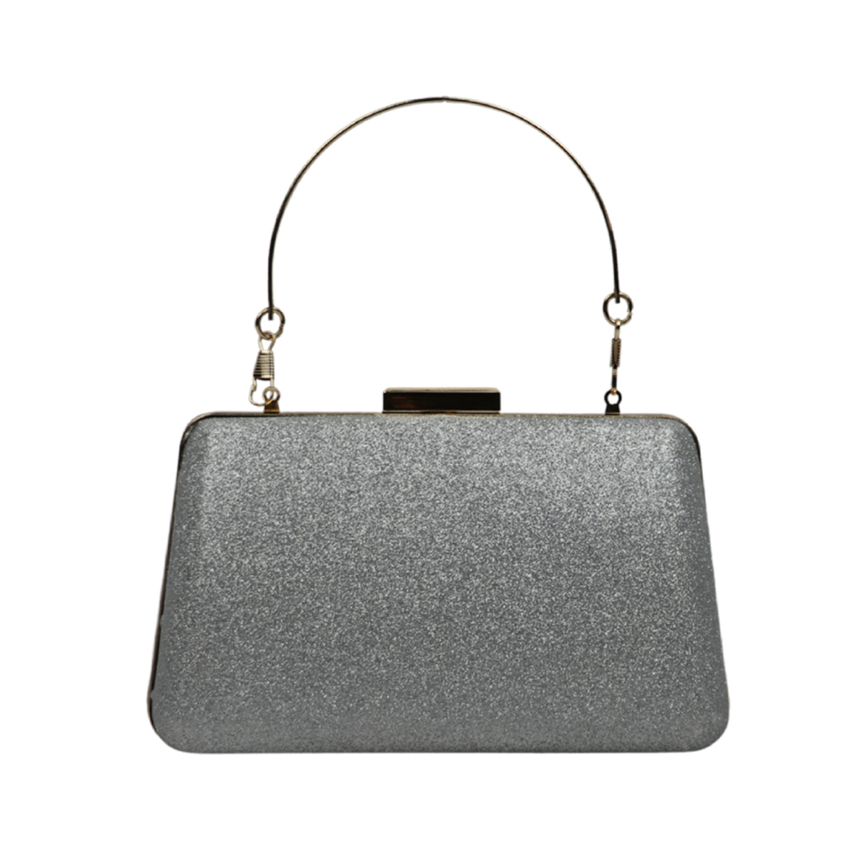 Glitter Party Clutch with Metal Handle and Chain Strap – Elegant Evening Handbag