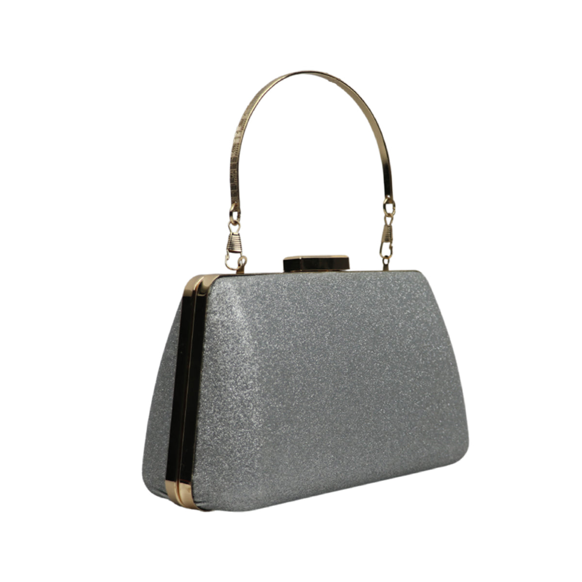 Glitter Party Clutch with Metal Handle and Chain Strap – Elegant Evening Handbag