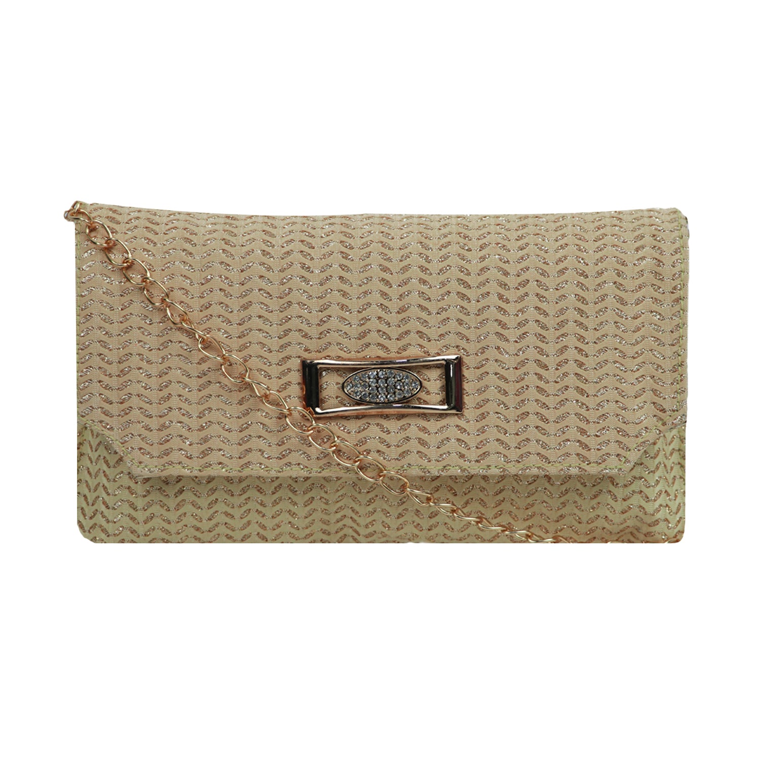 Women's Textured Evening Clutch with Gold Chain Strap - beige