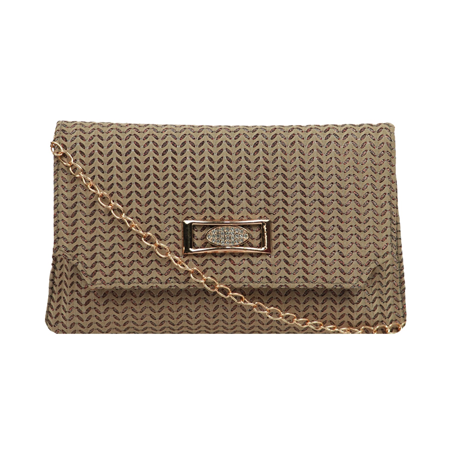Women's Textured Evening Clutch with Gold Chain Strap - Brown