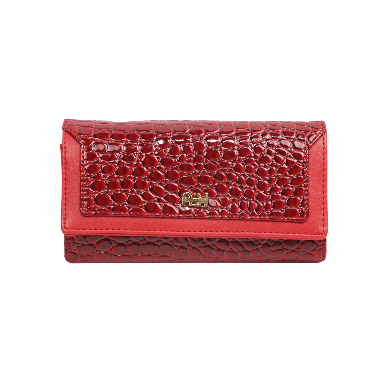 Crocodile Texture Long Wallet with Zipper Pocket and Card Slots - Red