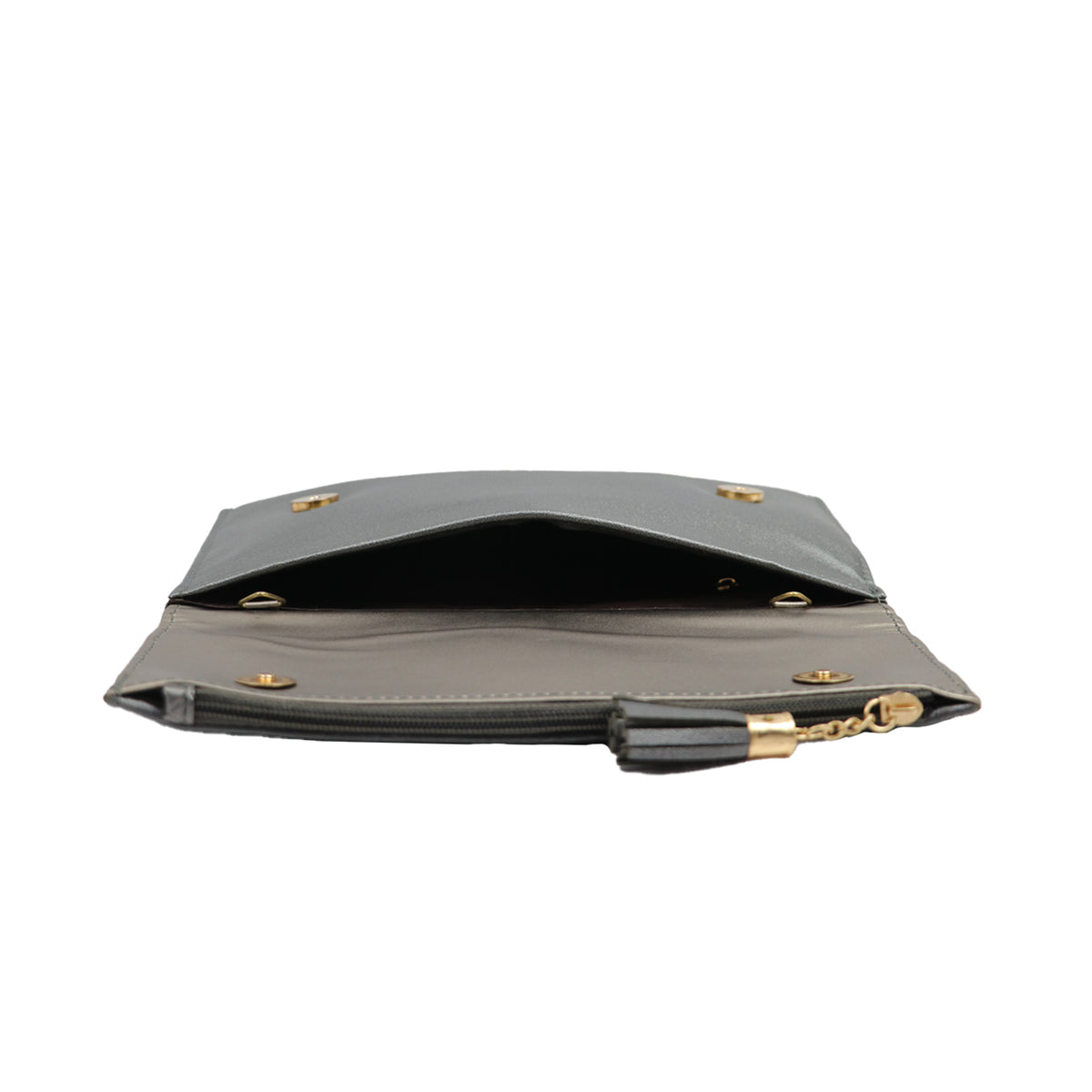 Textured Clutch Wallet with Chain Strap and Tassel Zipper Pocket