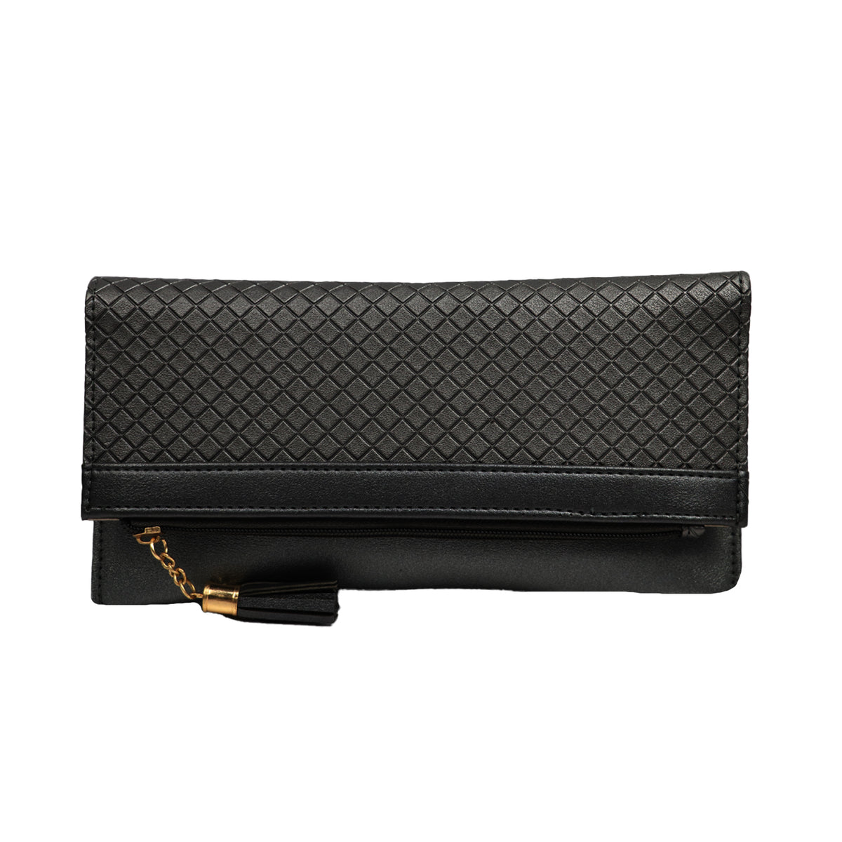 Textured Clutch Wallet with Chain Strap and Tassel Zipper Pocket