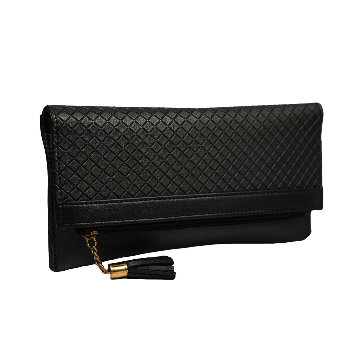 Textured Clutch Wallet with Chain Strap and Tassel Zipper Pocket