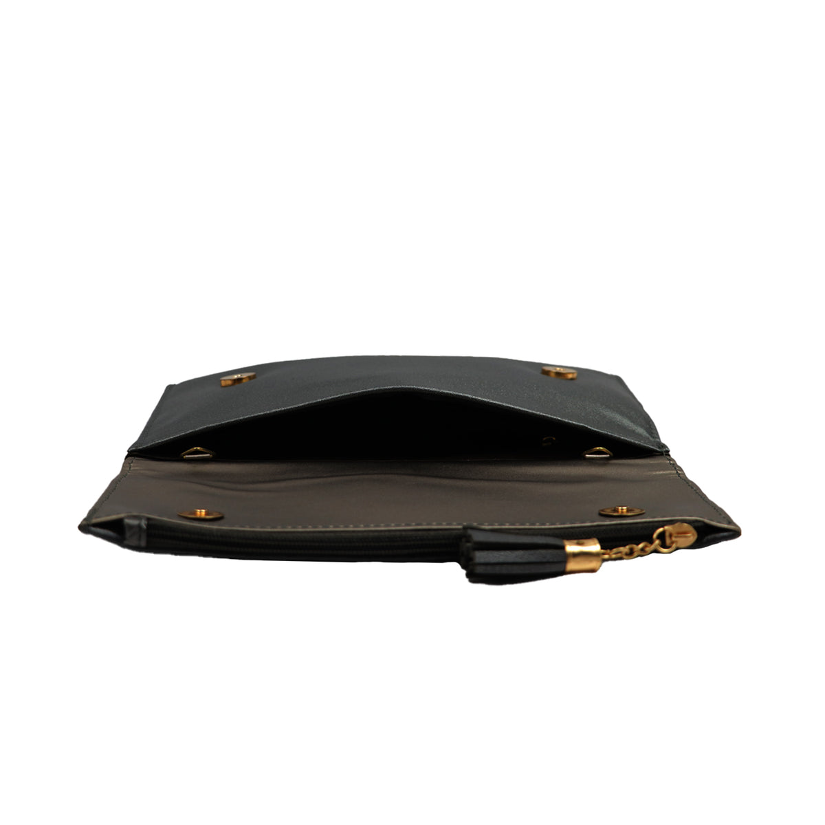 Textured Clutch Wallet with Chain Strap and Tassel Zipper Pocket