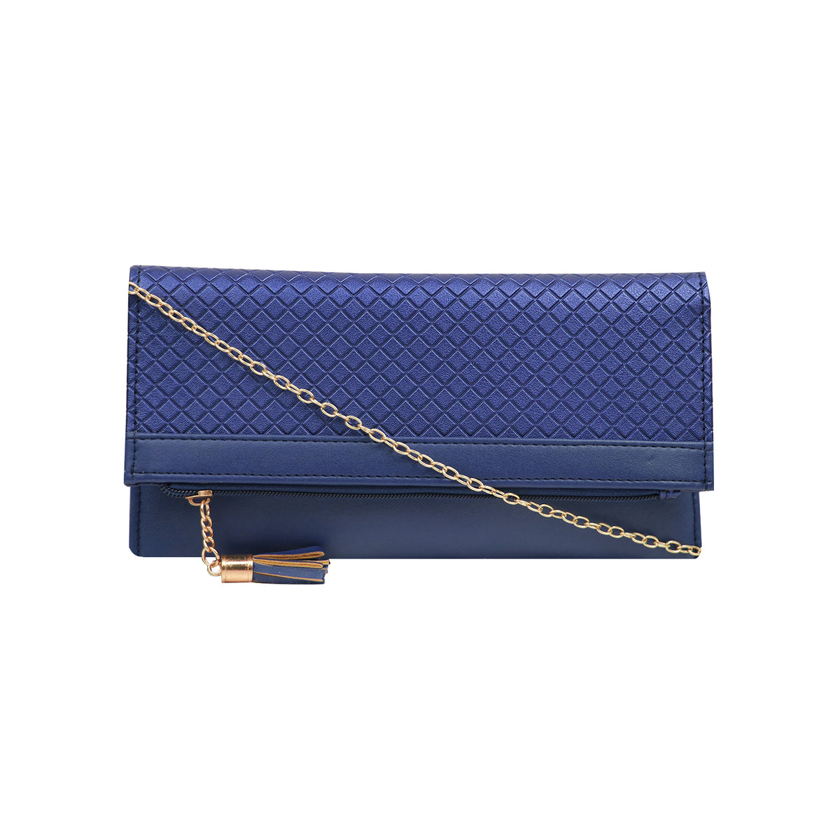Textured Clutch Wallet with Chain Strap and Tassel Zipper Pocket