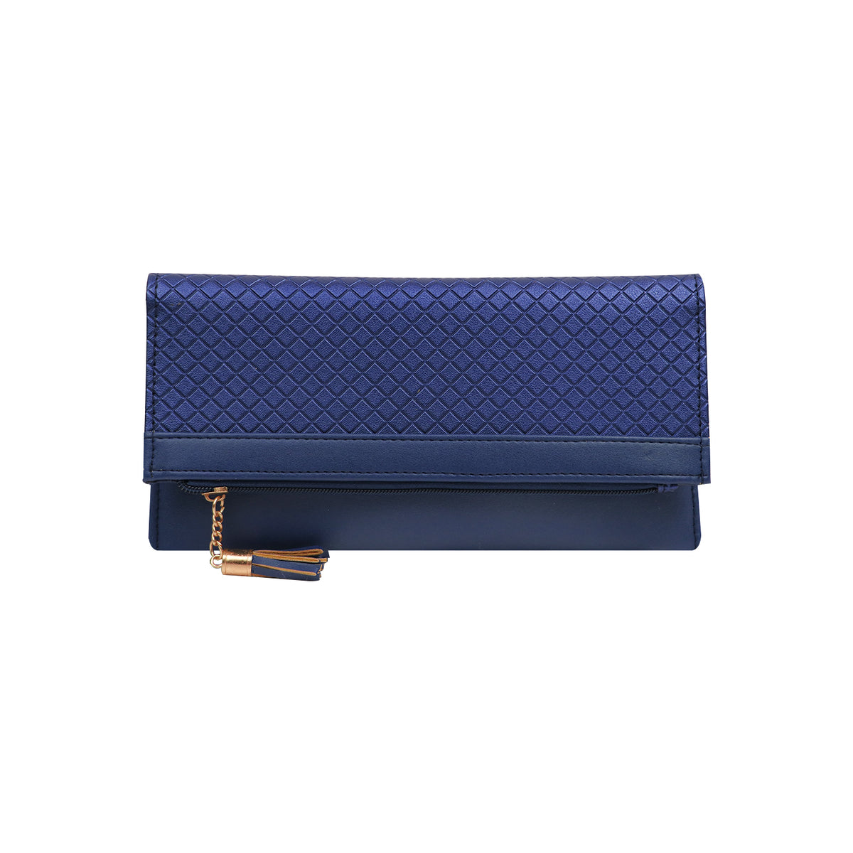 Textured Clutch Wallet with Chain Strap and Tassel Zipper Pocket