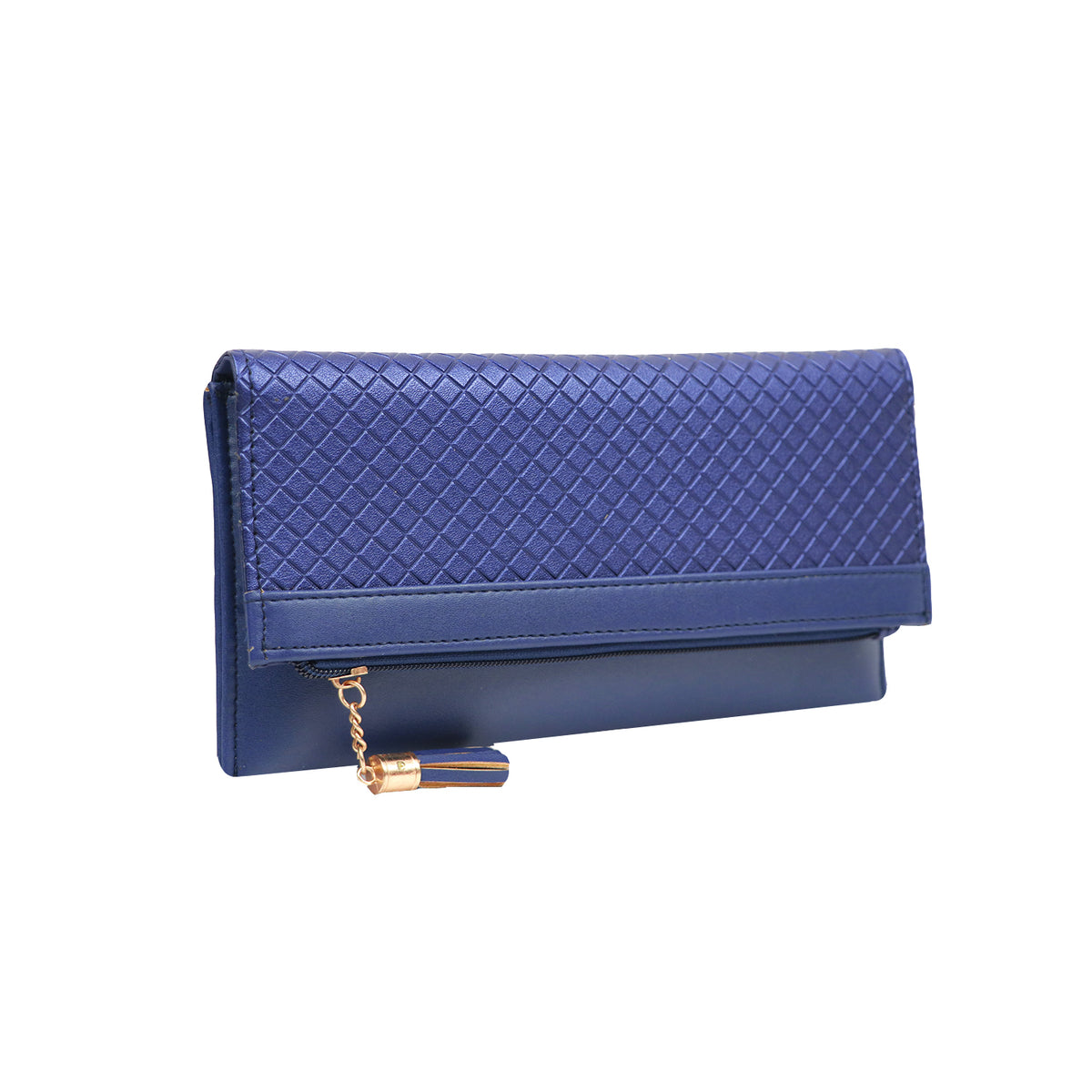 Textured Clutch Wallet with Chain Strap and Tassel Zipper Pocket