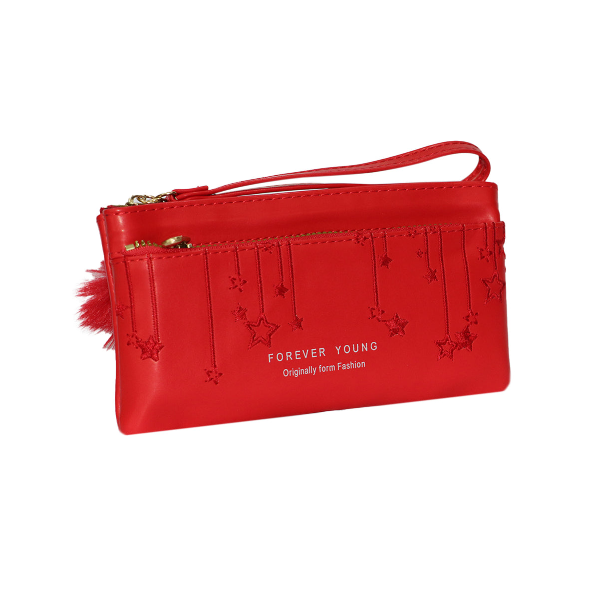 Wristlet Cosmetic Pouch Makeup Organizer with Zipper and Pom Pom