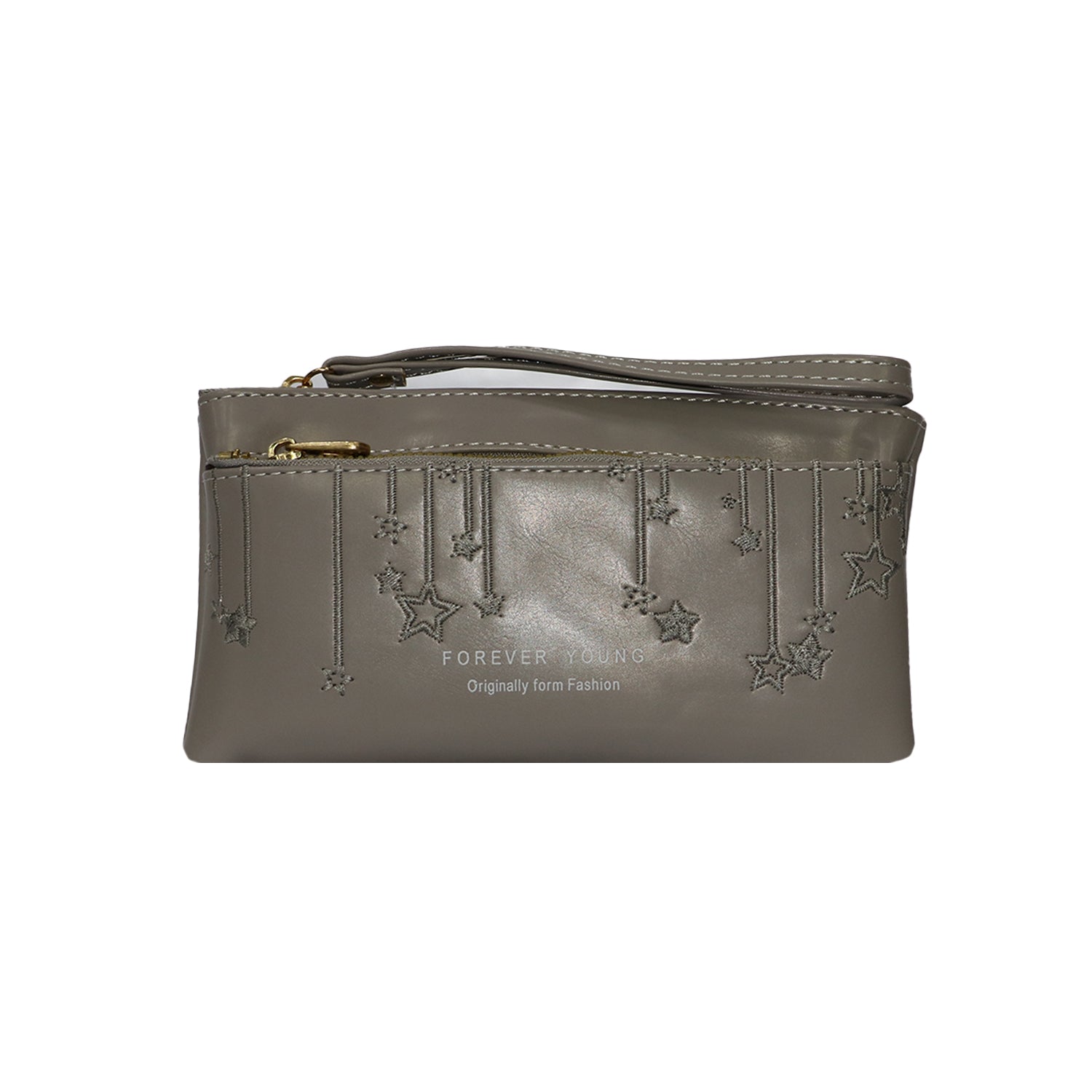 Wristlet Cosmetic Pouch Makeup Organizer with Zipper and Pom Pom - Grey