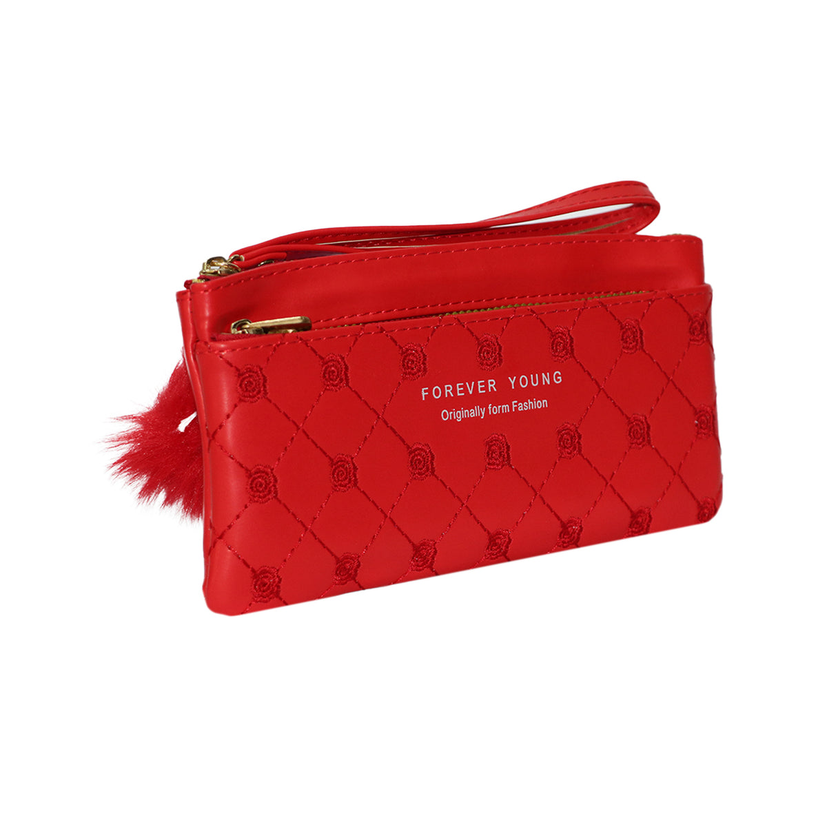 Wristlet Cosmetic Pouch Makeup Organizer with Zipper and Pom Pom