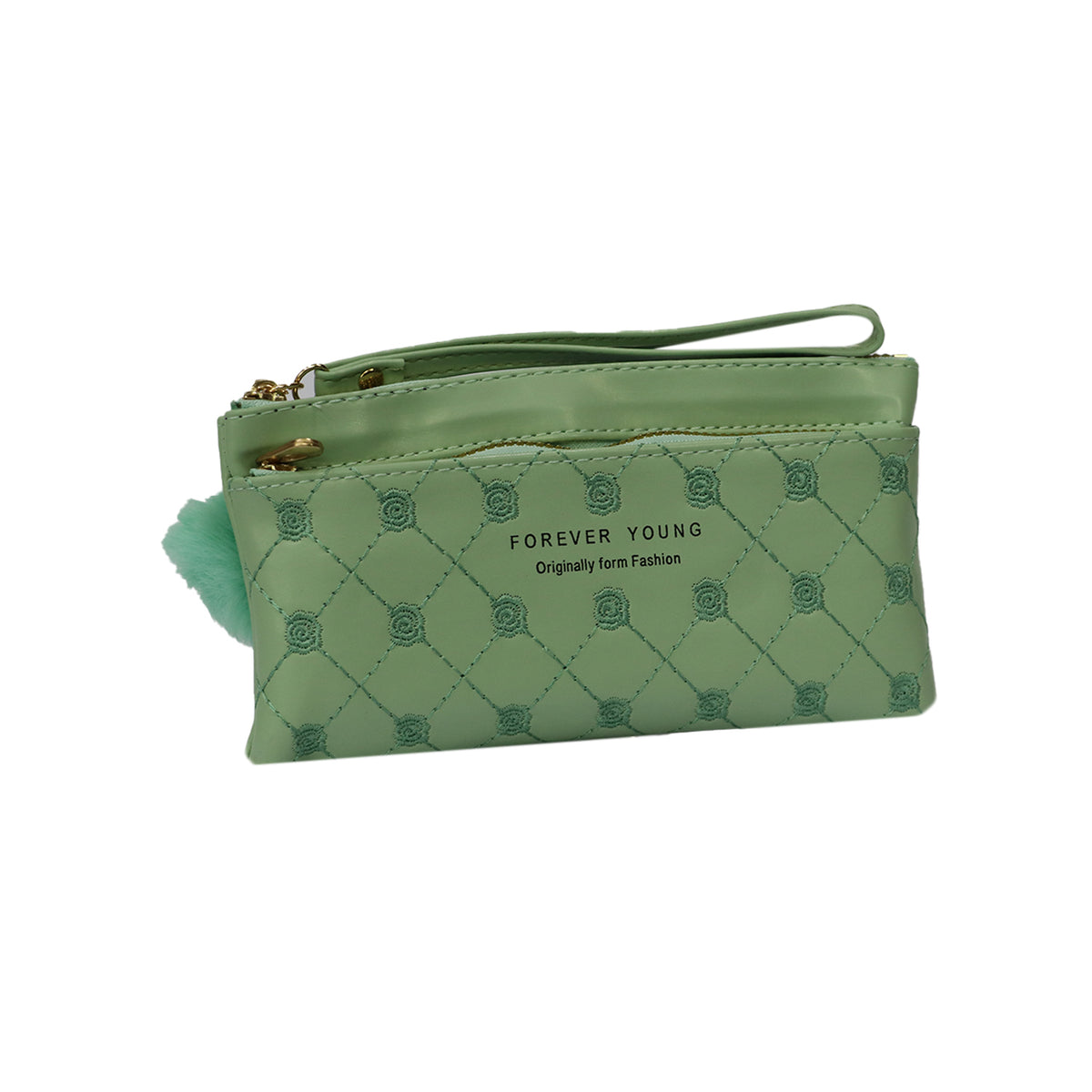 Wristlet Cosmetic Pouch Makeup Organizer with Zipper and Pom Pom