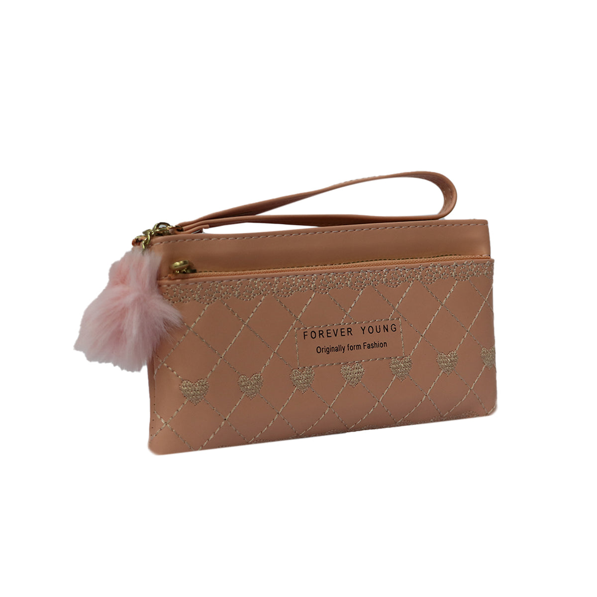 Wristlet Cosmetic Pouch Makeup Organizer with Zipper and Pom Pom