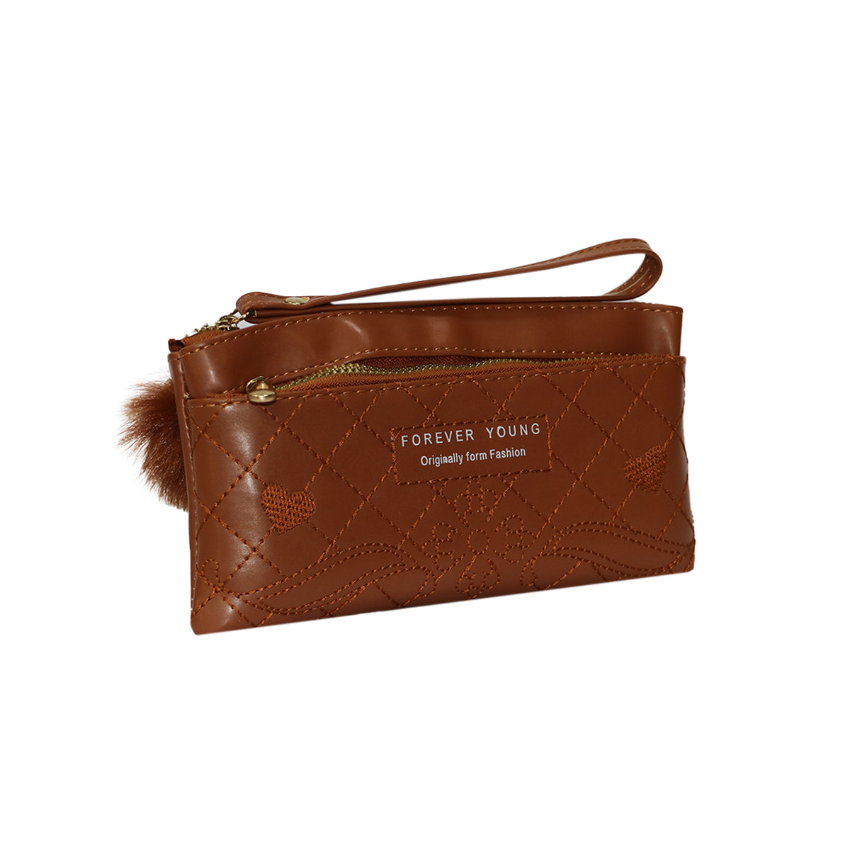 Wristlet Cosmetic Pouch Makeup Organizer with Zipper and Pom Pom