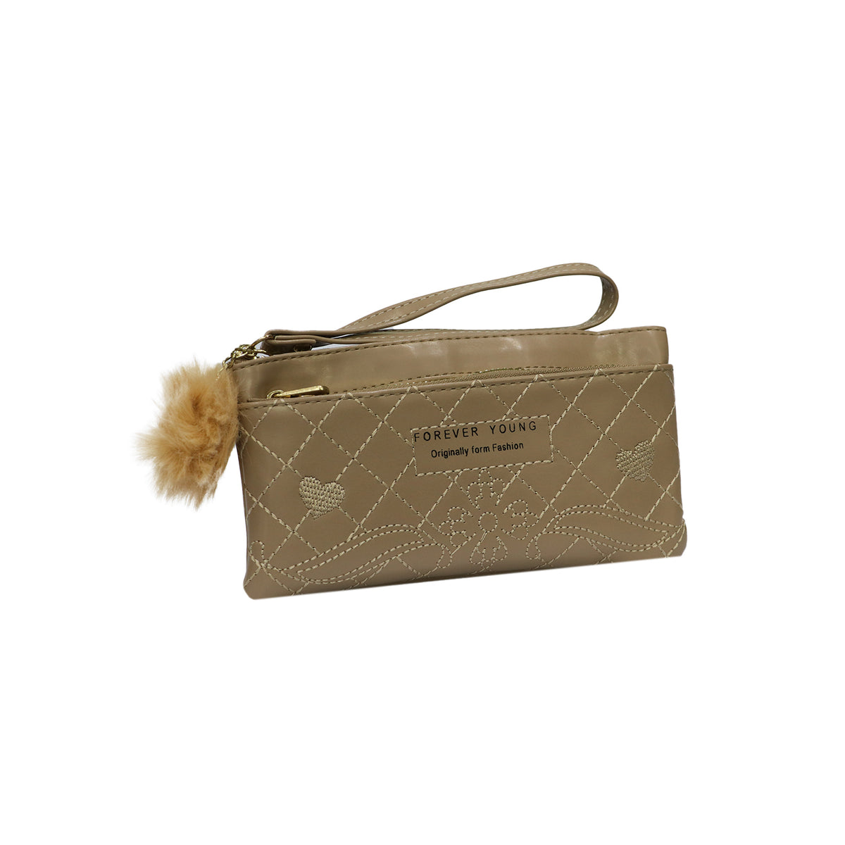 Wristlet Cosmetic Pouch Makeup Organizer with Zipper and Pom Pom