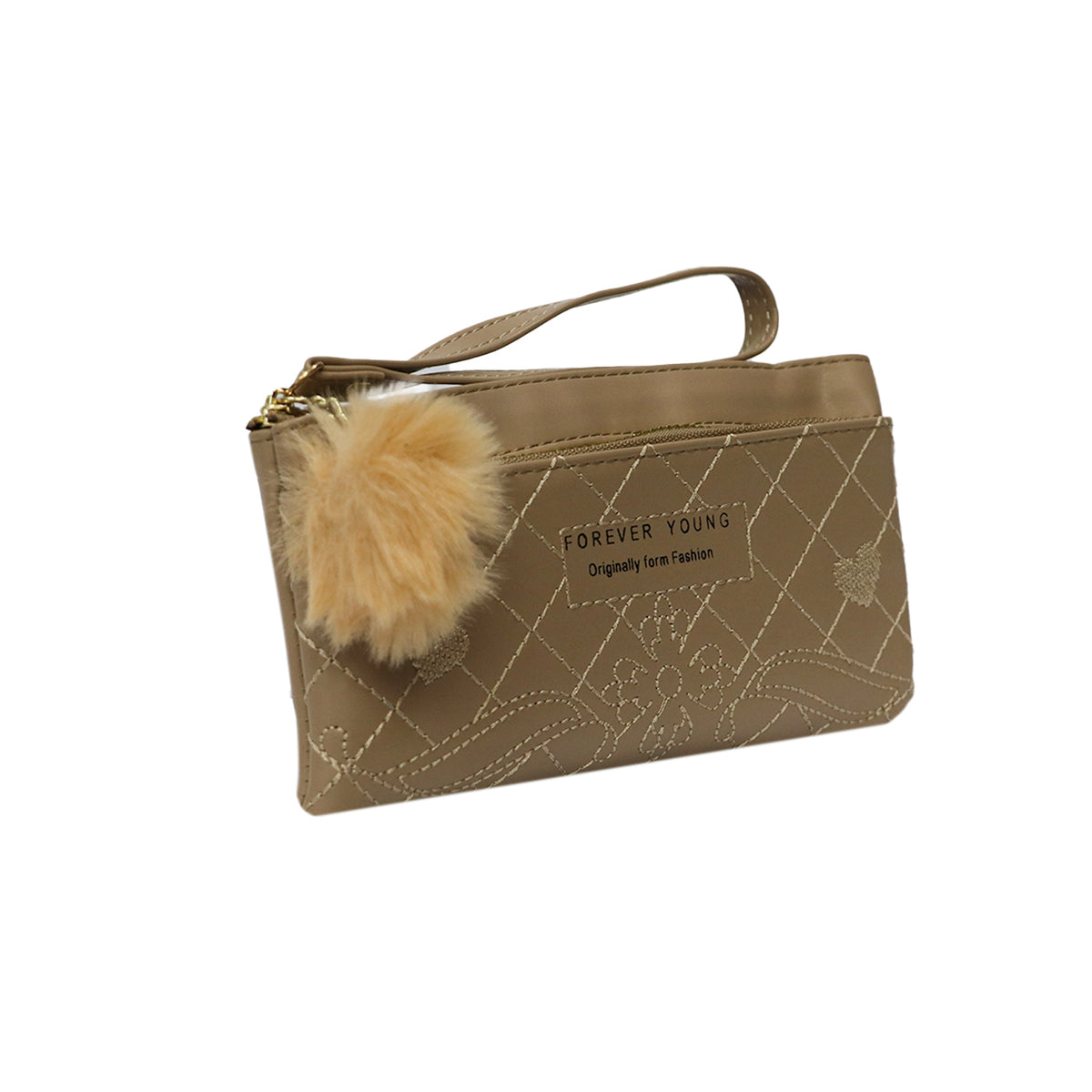 Wristlet Cosmetic Pouch Makeup Organizer with Zipper and Pom Pom