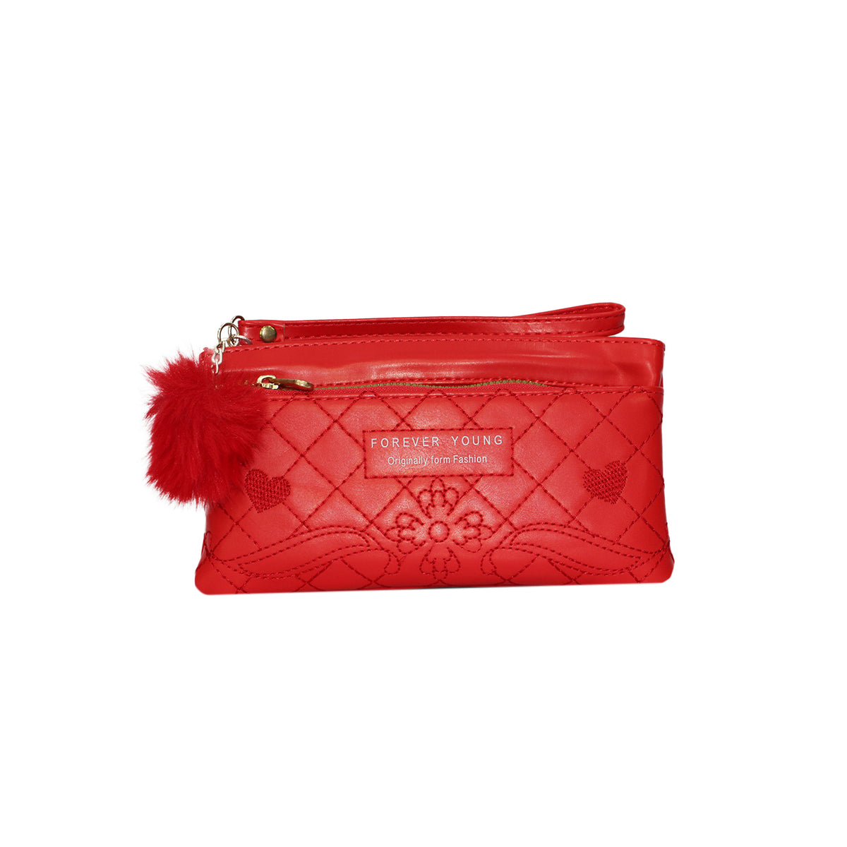 Wristlet Cosmetic Pouch Makeup Organizer with Zipper and Pom Pom