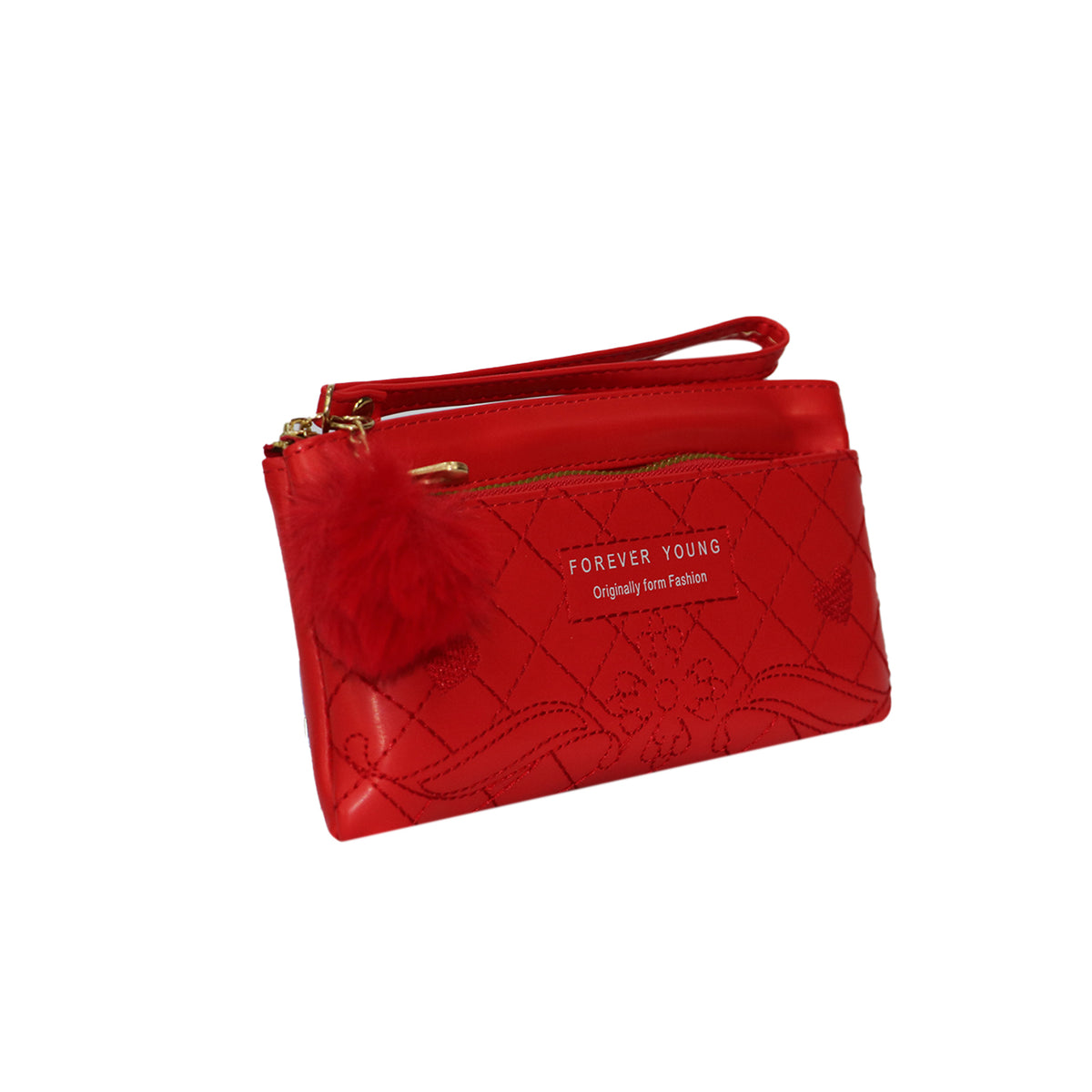 Wristlet Cosmetic Pouch Makeup Organizer with Zipper and Pom Pom