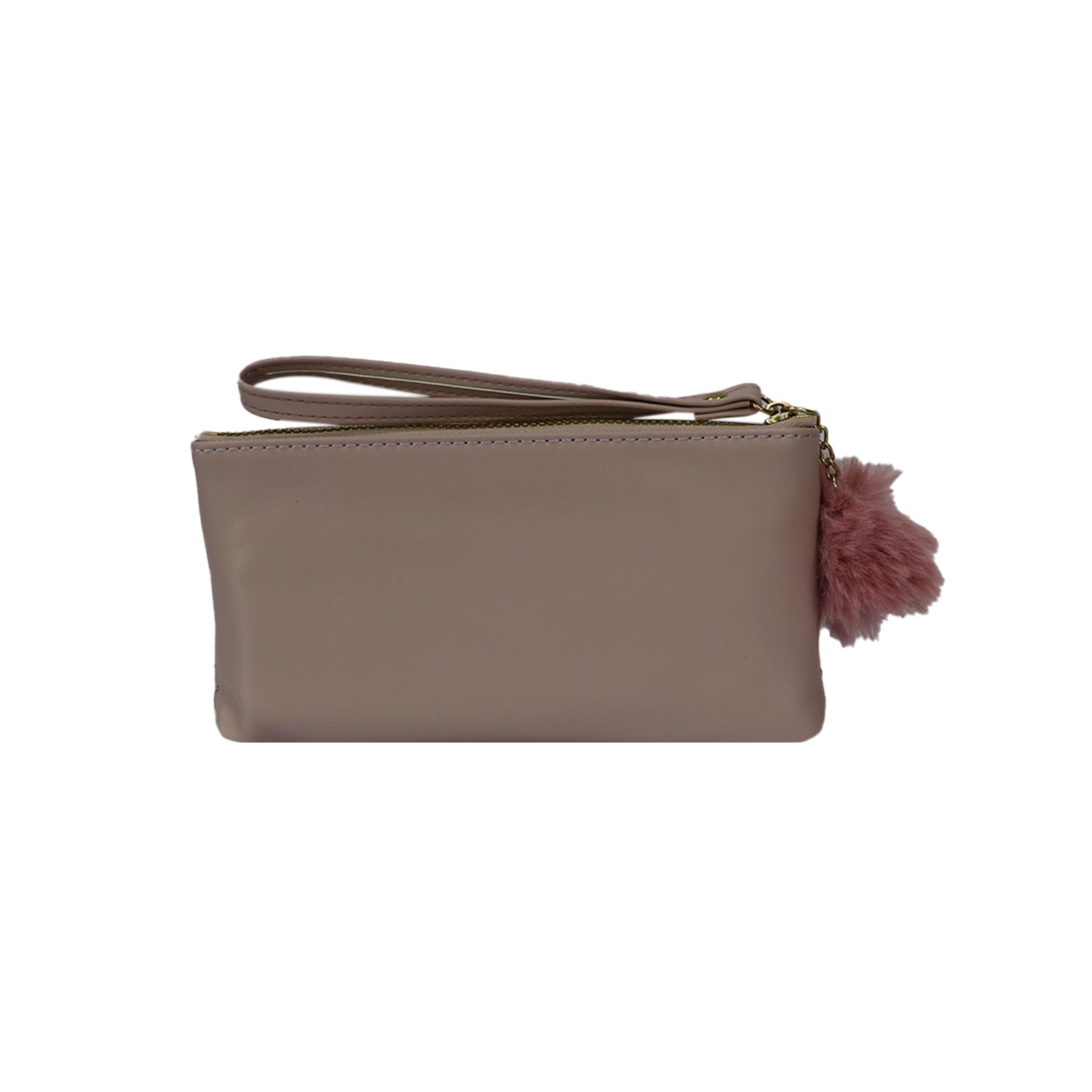 Wristlet Cosmetic Pouch Makeup Organizer with Zipper and Pom Pom - Light Pink