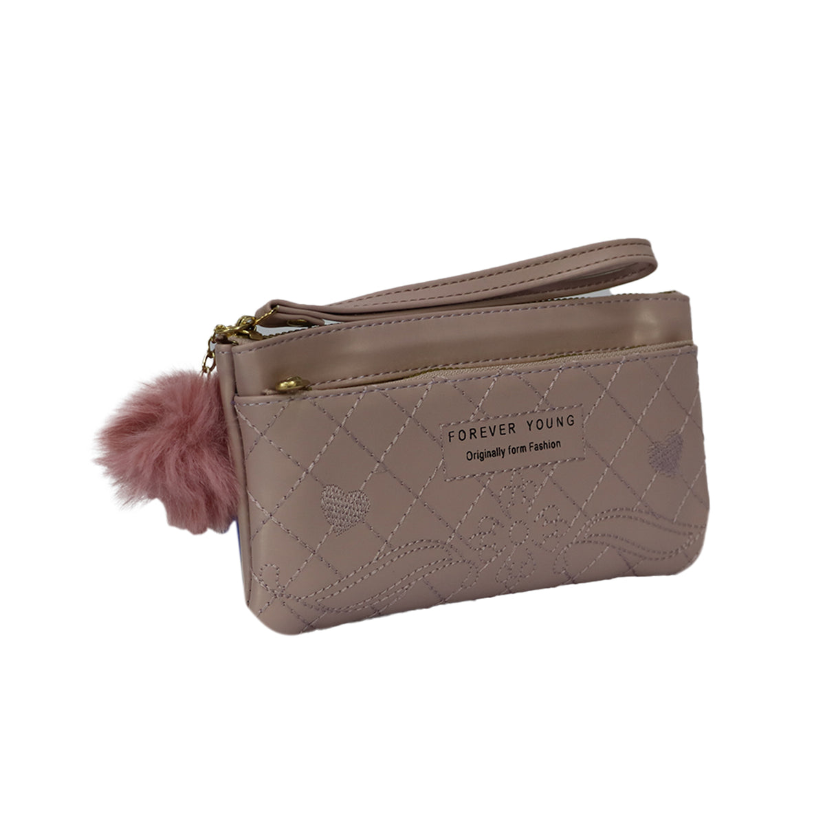 Wristlet Cosmetic Pouch Makeup Organizer with Zipper and Pom Pom