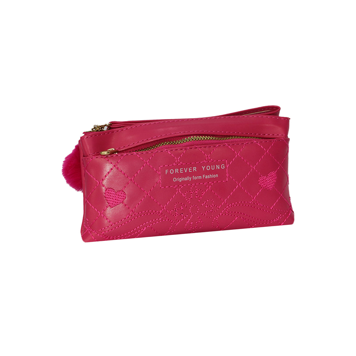 Wristlet Cosmetic Pouch Makeup Organizer with Zipper and Pom Pom