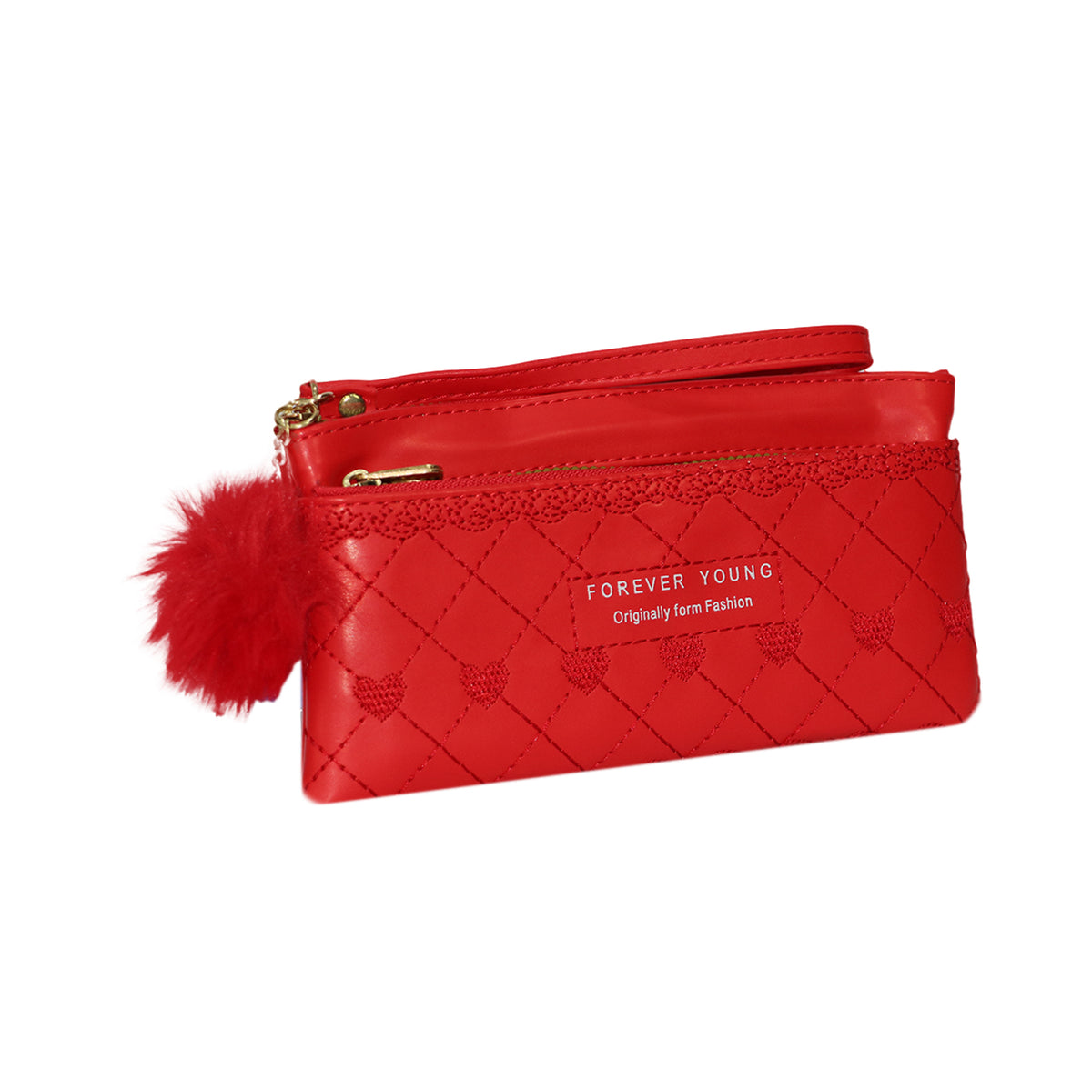 Wristlet Cosmetic Pouch Makeup Organizer with Zipper and Pom Pom