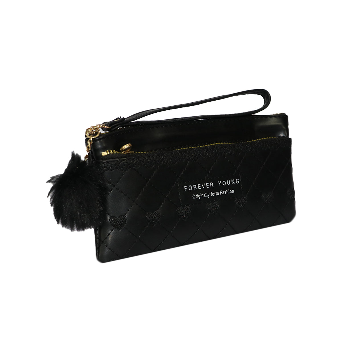 Wristlet Cosmetic Pouch Makeup Organizer with Zipper and Pom Pom