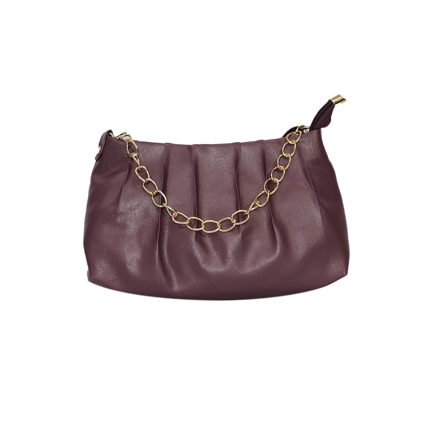 Chain Handle Handbag Stylish Shoulder Clutch Bag - Maroon