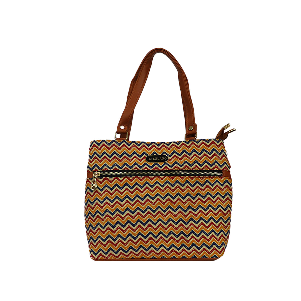 Zigzag Printed Tote Handbag with Shoulder Handle and Sling Strap