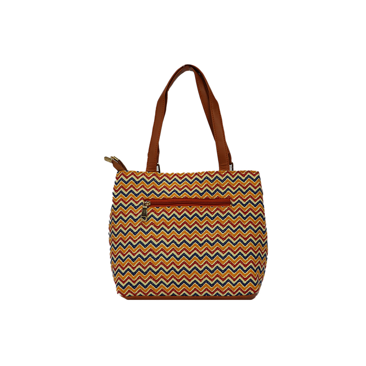 Zigzag Printed Tote Handbag with Shoulder Handle and Sling Strap