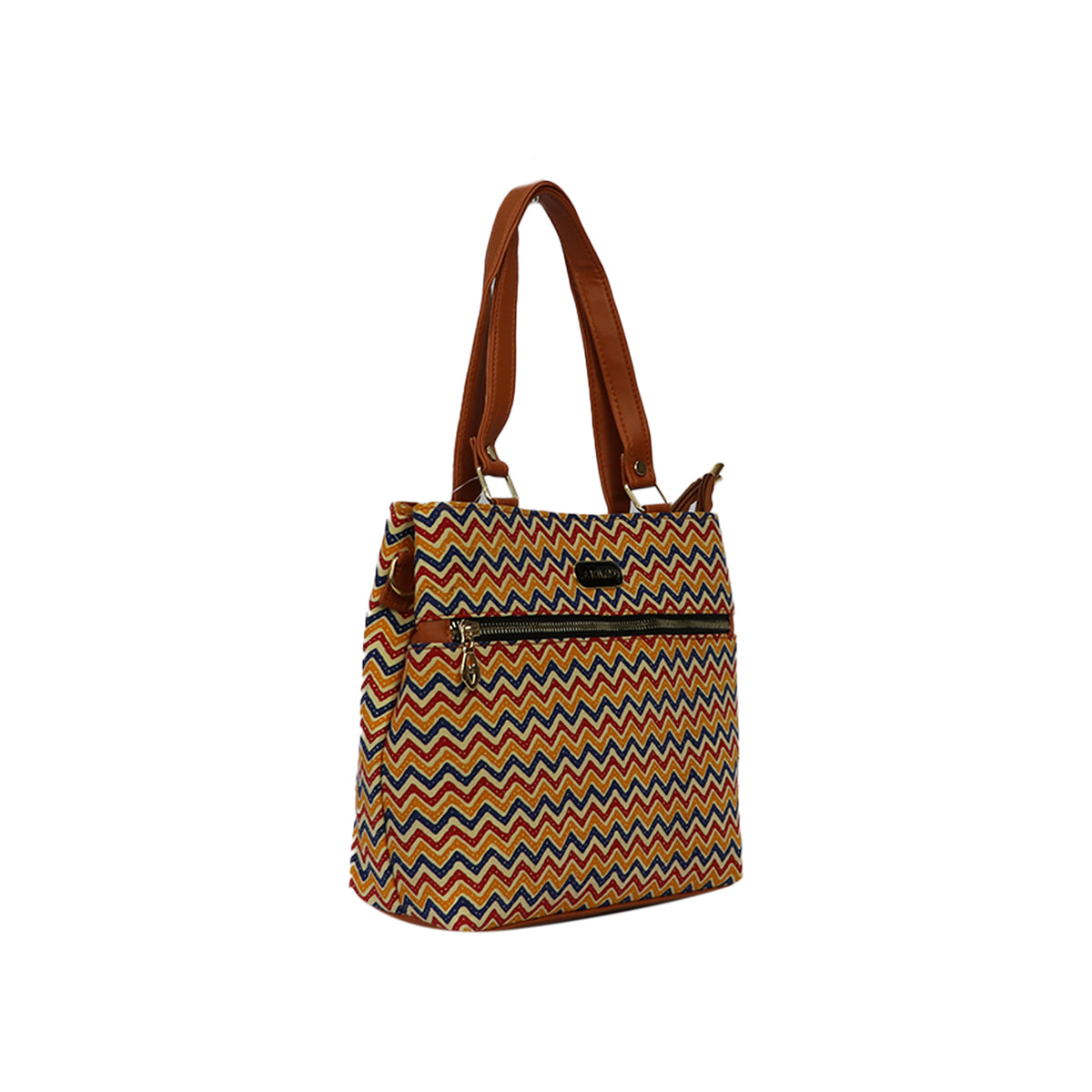 Zigzag Printed Tote Handbag with Shoulder Handle and Sling Strap
