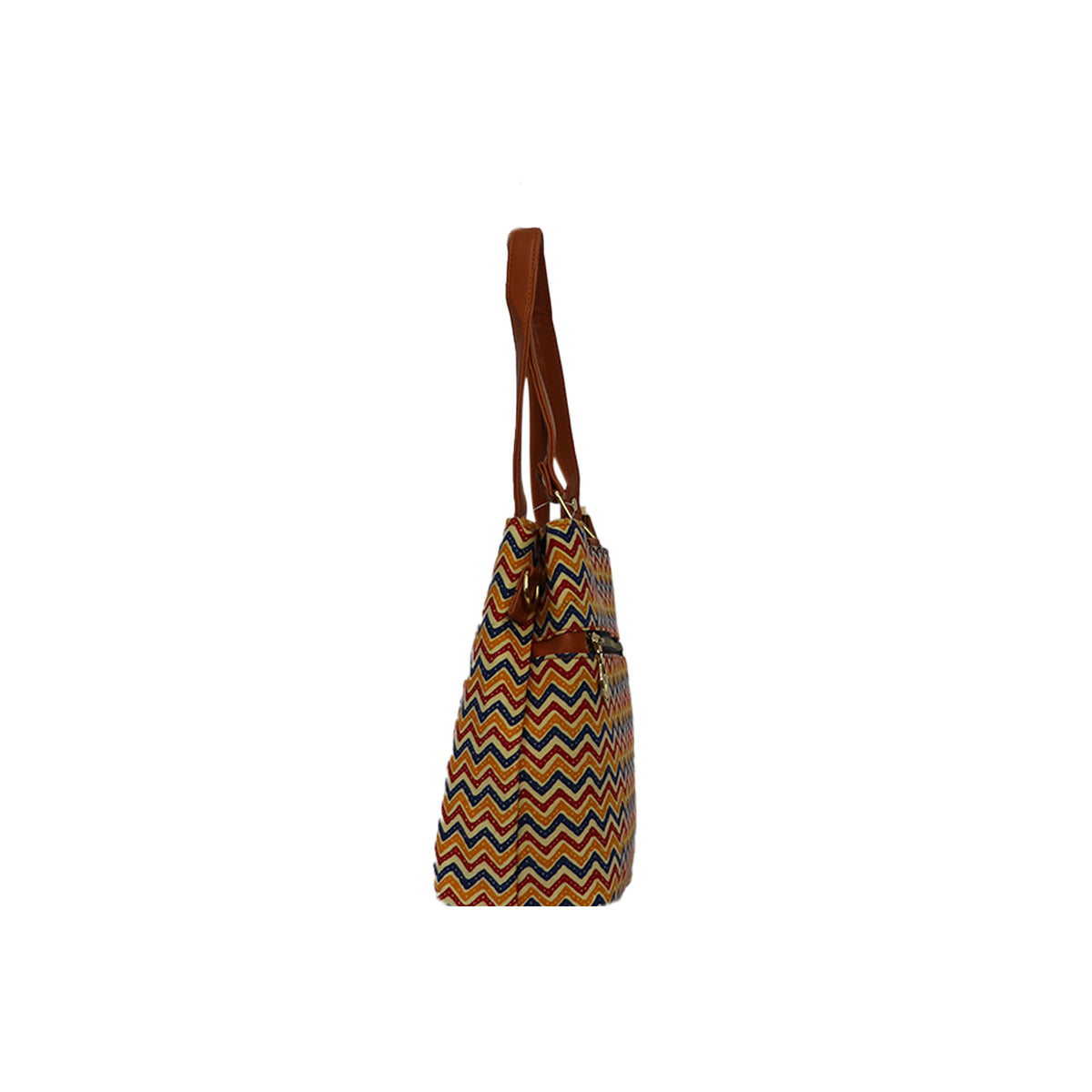 Zigzag Printed Tote Handbag with Shoulder Handle and Sling Strap